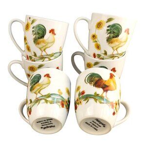 Pfaltzgraff Garden Rooster Ceramic Coffee Mug Set Of 6 With Colorful Farmhouse D